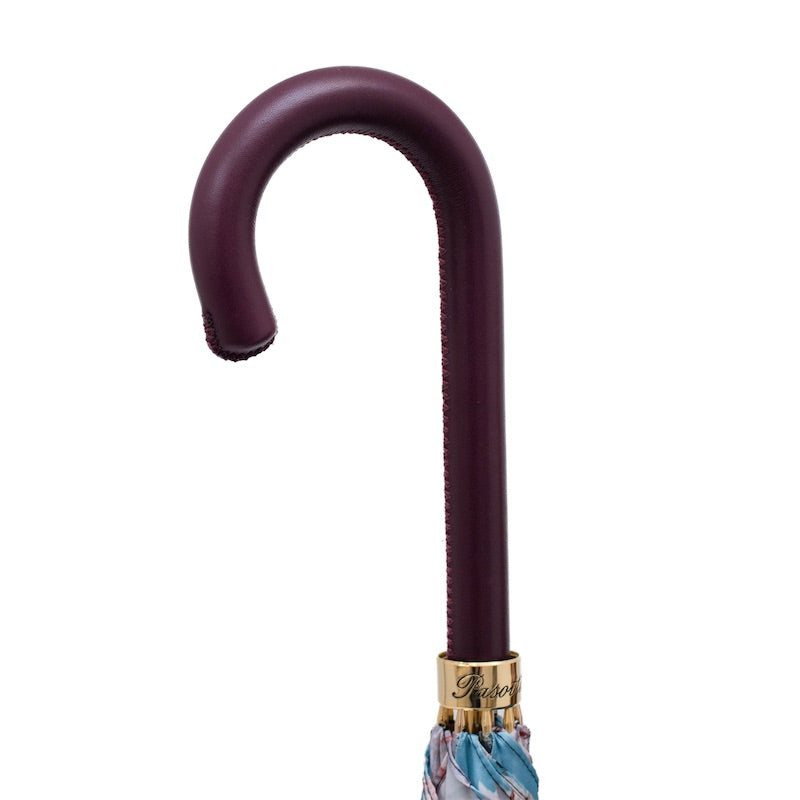 Flowered Umbrella with Burgundy Leather Handle - Umbrella