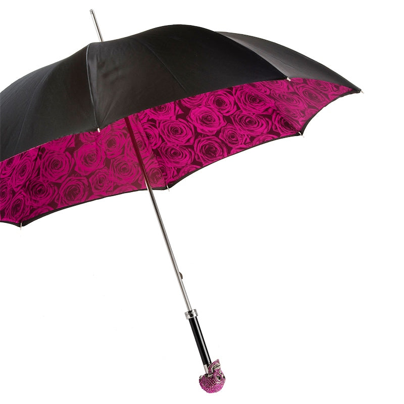 Fuchsia Roses Swarovski® Skull Umbrella - Umbrella