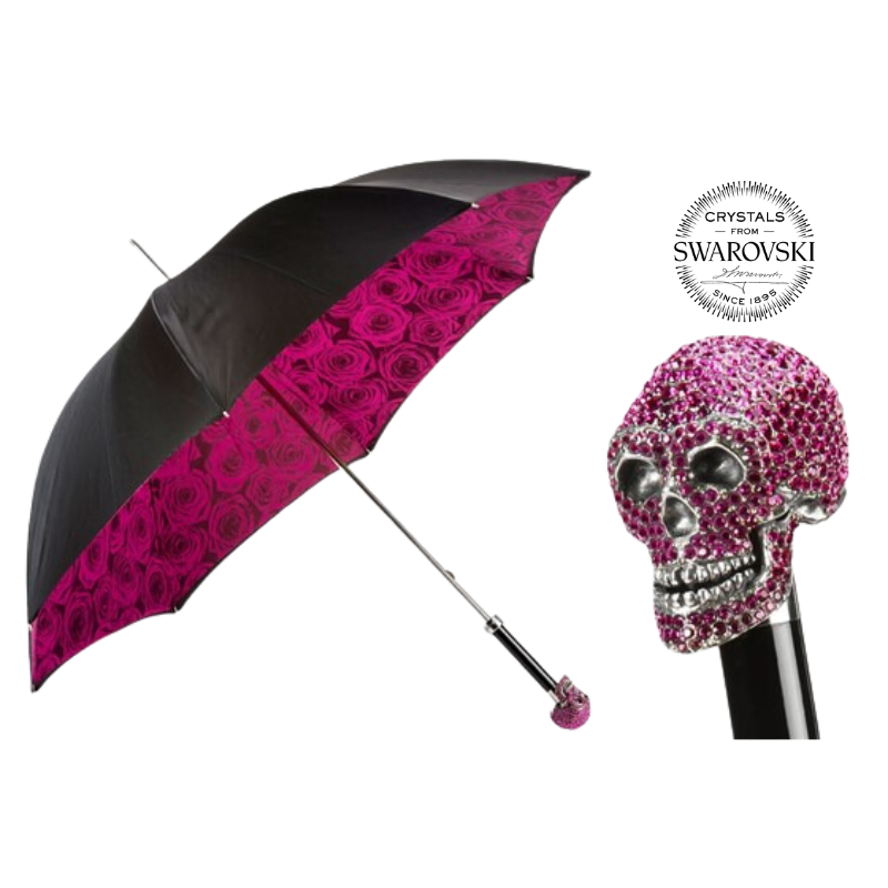 Fuchsia Roses Swarovski® Skull Umbrella - Umbrella