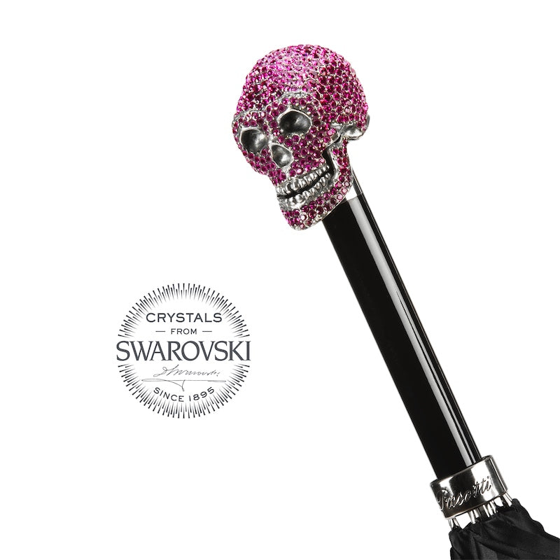 Fuchsia Roses Swarovski® Skull Umbrella - Umbrella