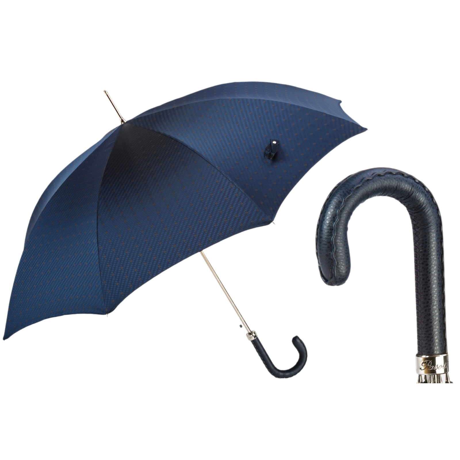 Gents Umbrella with Navy Leather Handle - Umbrella