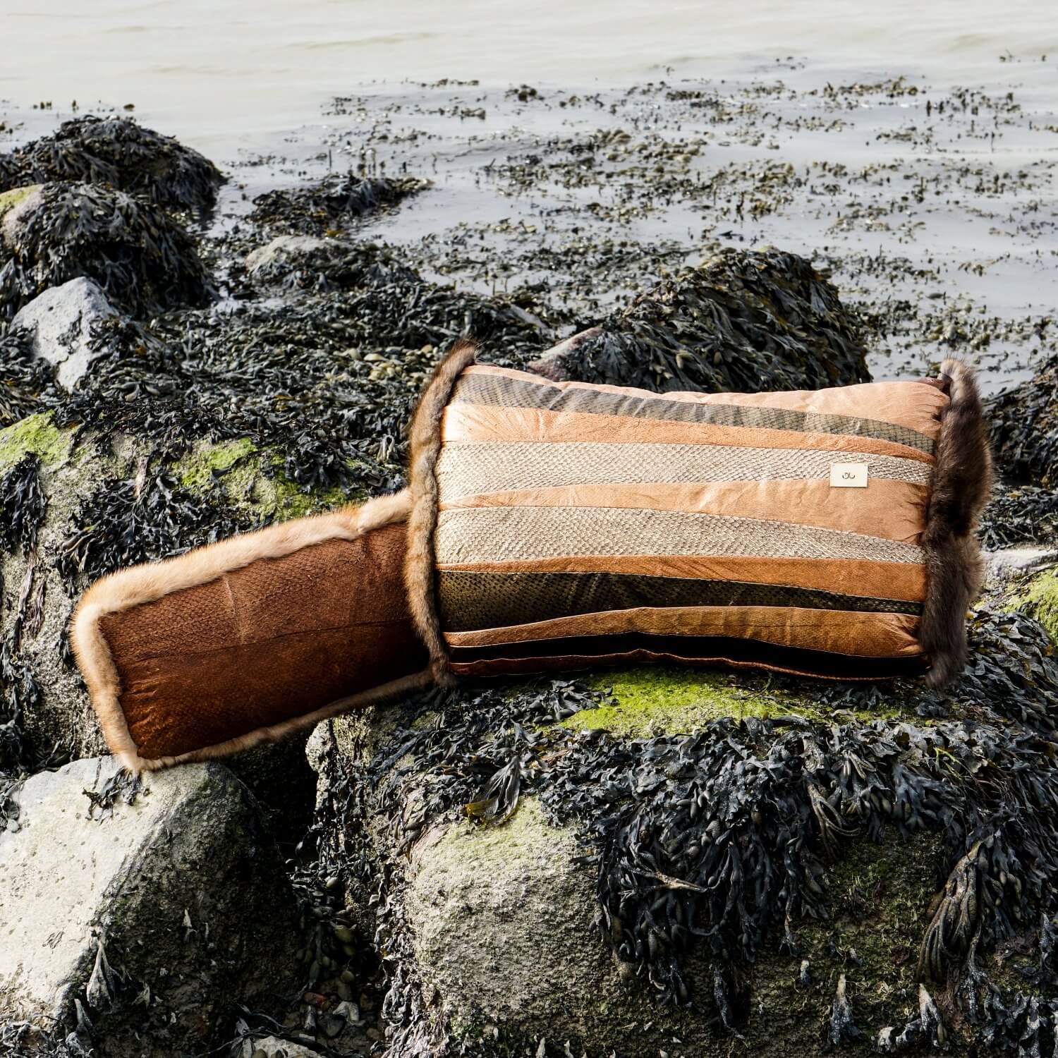 Golden Chocolate & Nature Hazelnut fish leather pillow