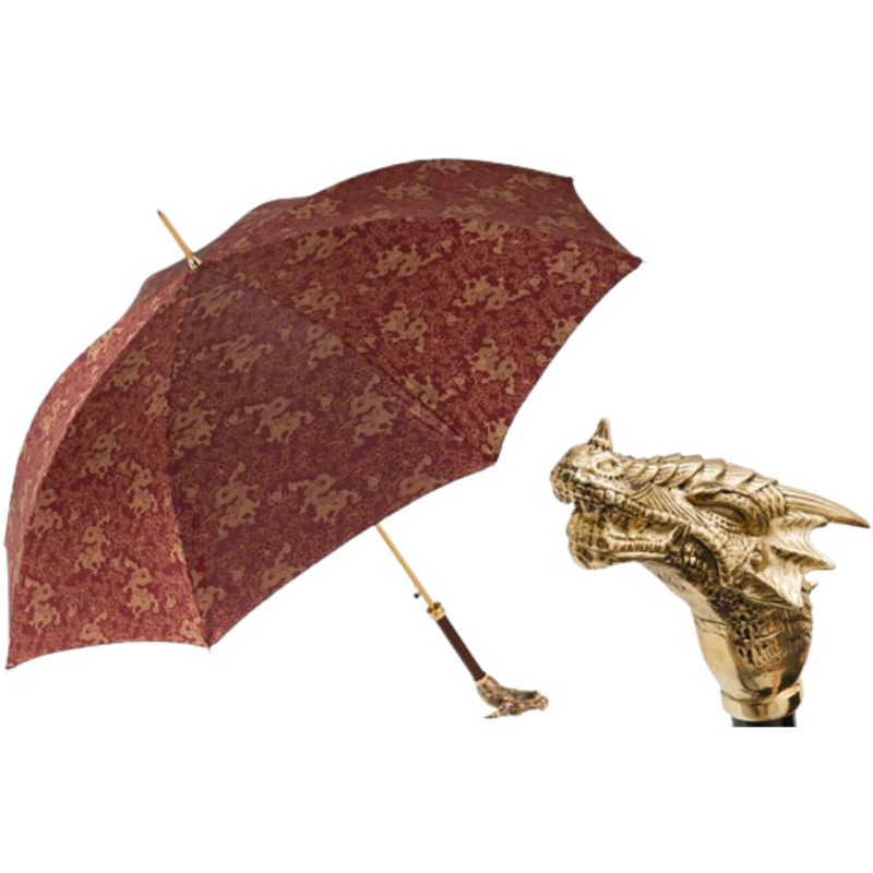 Golden Dragons Burgundy Umbrella - Umbrella