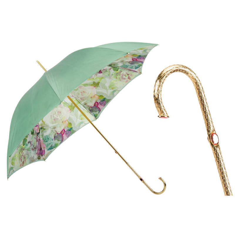 Green and Pink Roses Umbrella Double Cloth - Umbrella