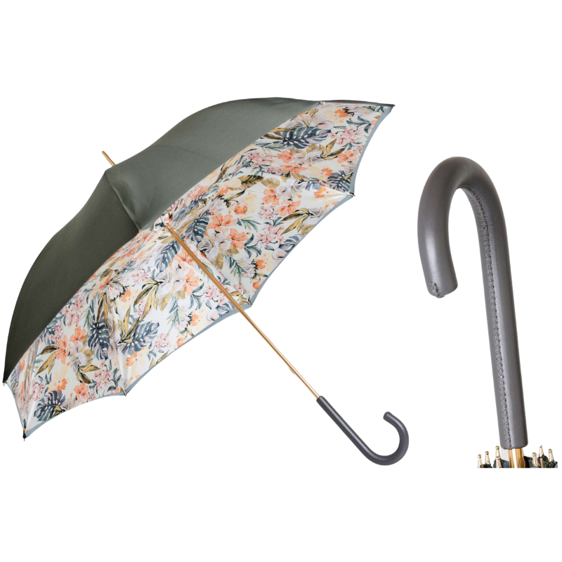 Grey Umbrella with Flowers on the Inside - Umbrella