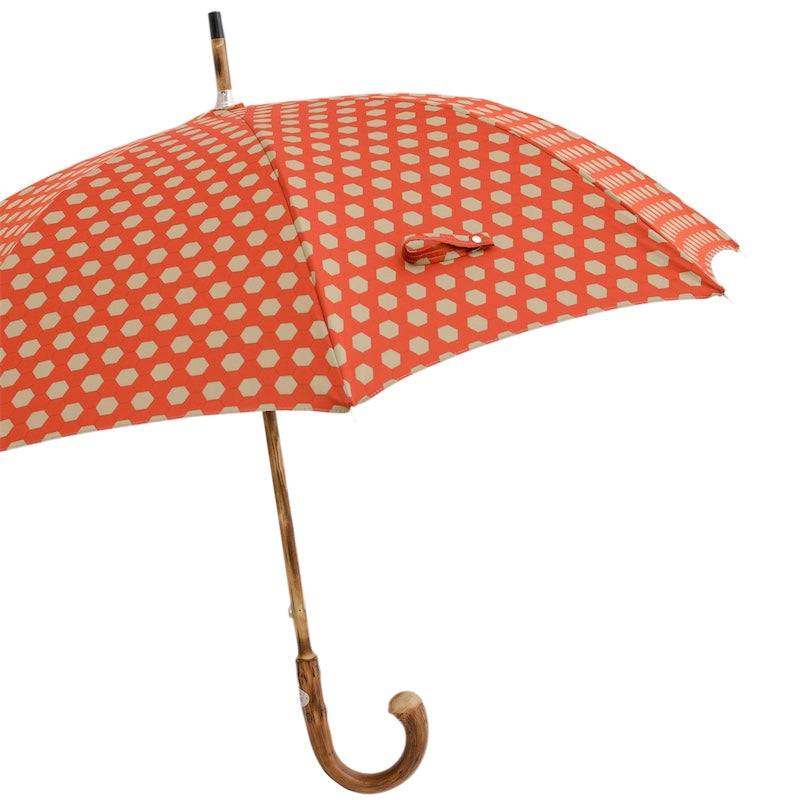 Hexagon Print Fabric Umbrella Chestnut Handle - Umbrella