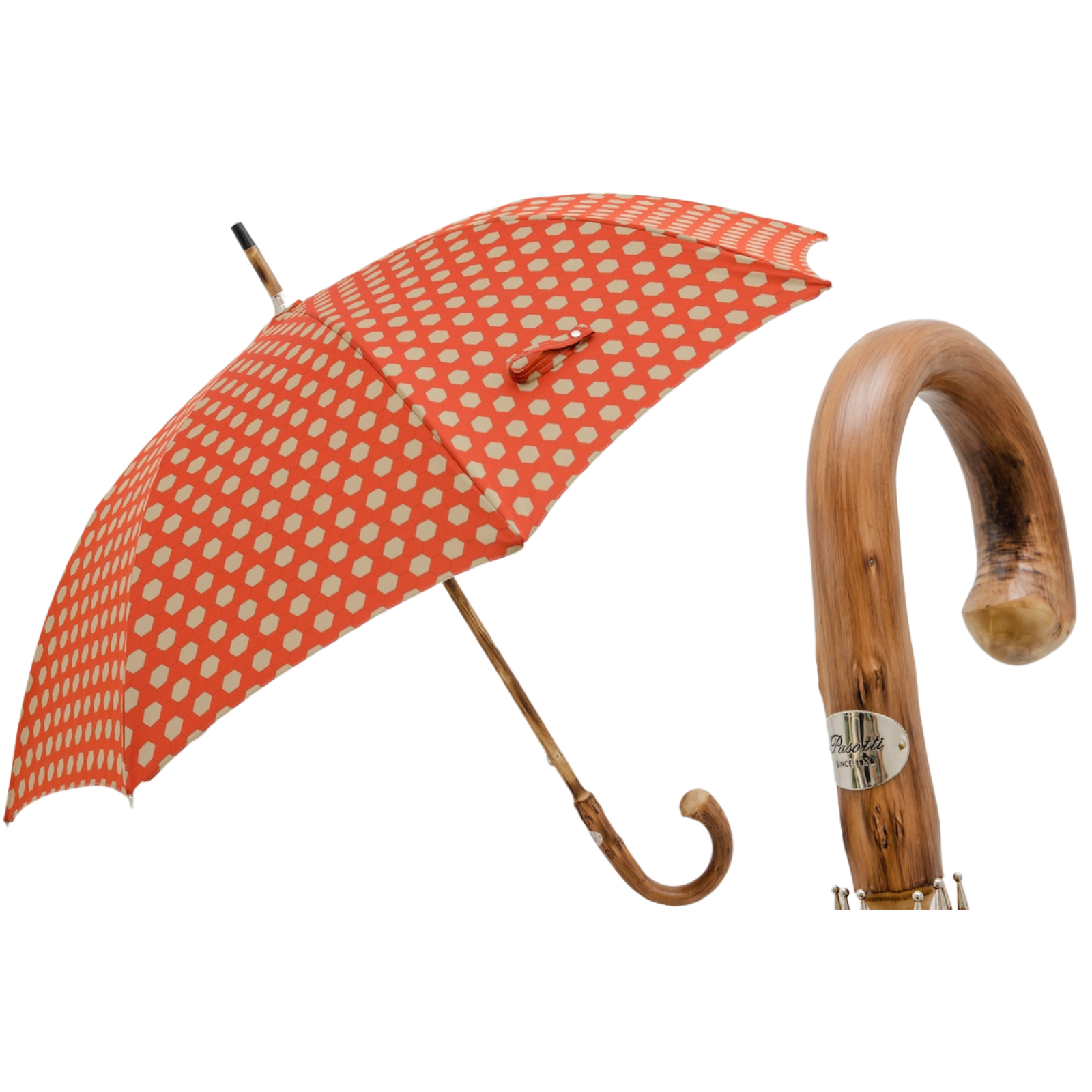 Hexagon Print Fabric Umbrella Chestnut Handle - Umbrella