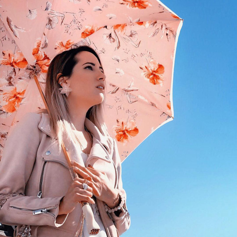 Ivory and Pink Flowered Umbrella - Umbrella