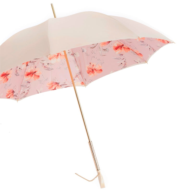 Ivory and Pink Flowered Umbrella - Umbrella