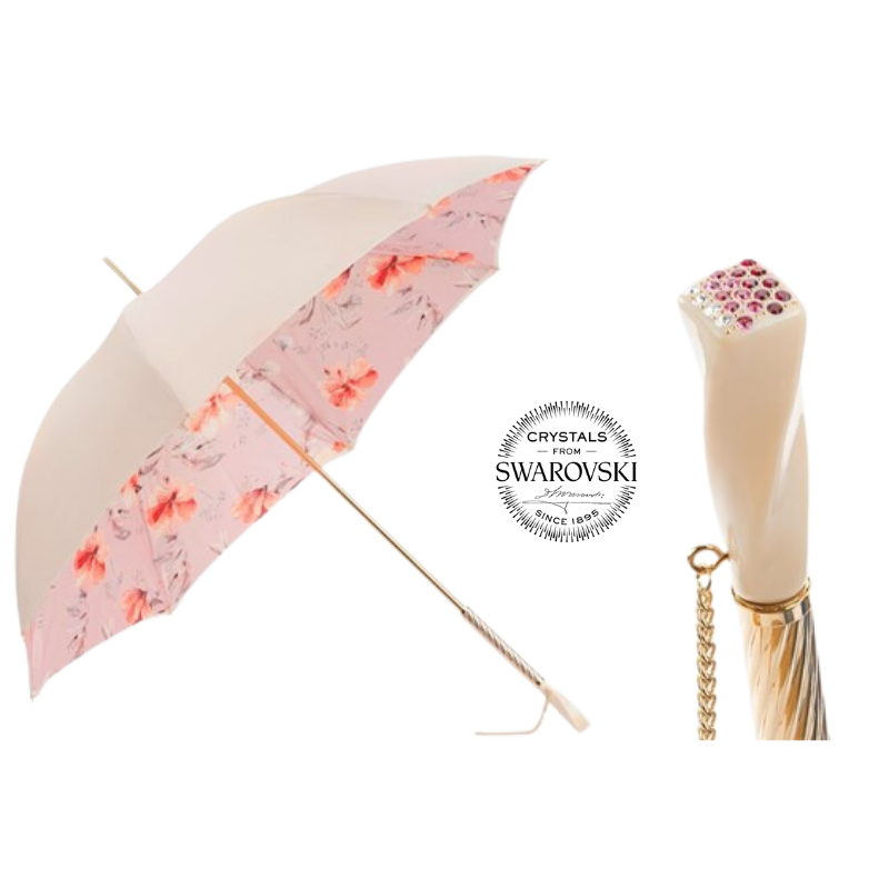 Ivory and Pink Flowered Umbrella - Umbrella