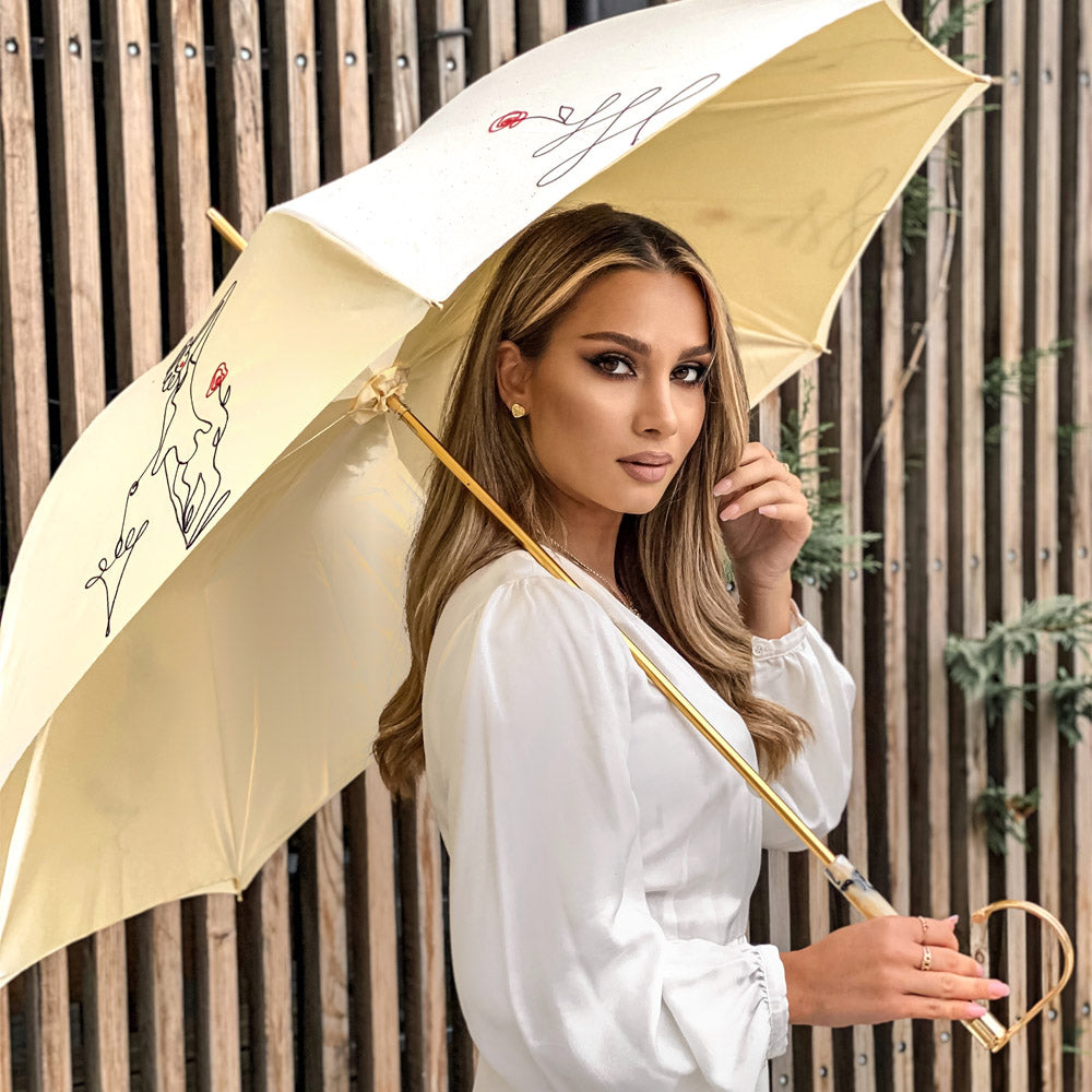 Ivory Sketch Woman Umbrella Double Cloth - Umbrella