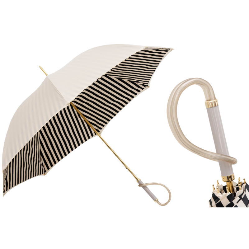 Ivory Umbrella with Black Stripes - Umbrella