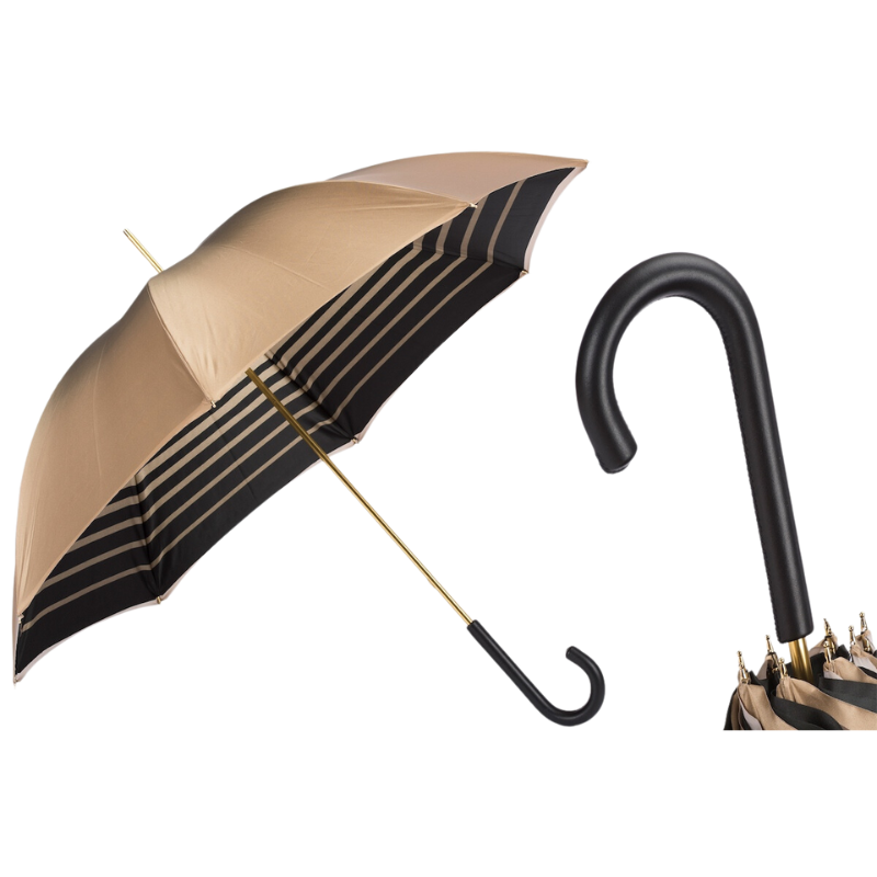 Ivory Umbrella with Striped Interior Double Cloth - Umbrella