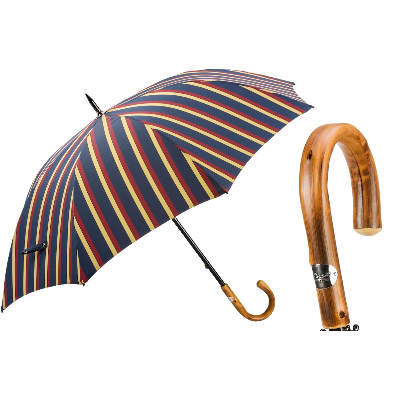 Large Striped Umbrella Chestnut Handle - Umbrella