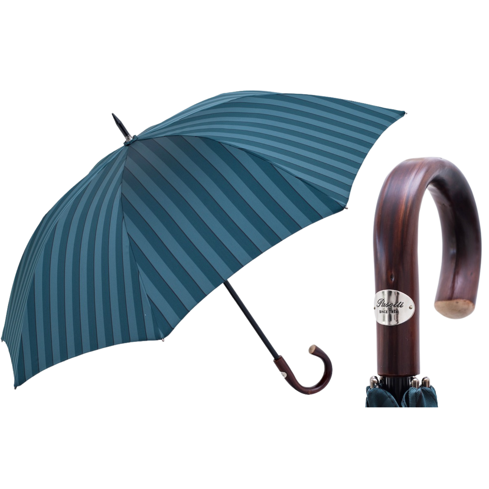 Large Striped Umbrella Dark Chestnut Handle - Umbrella