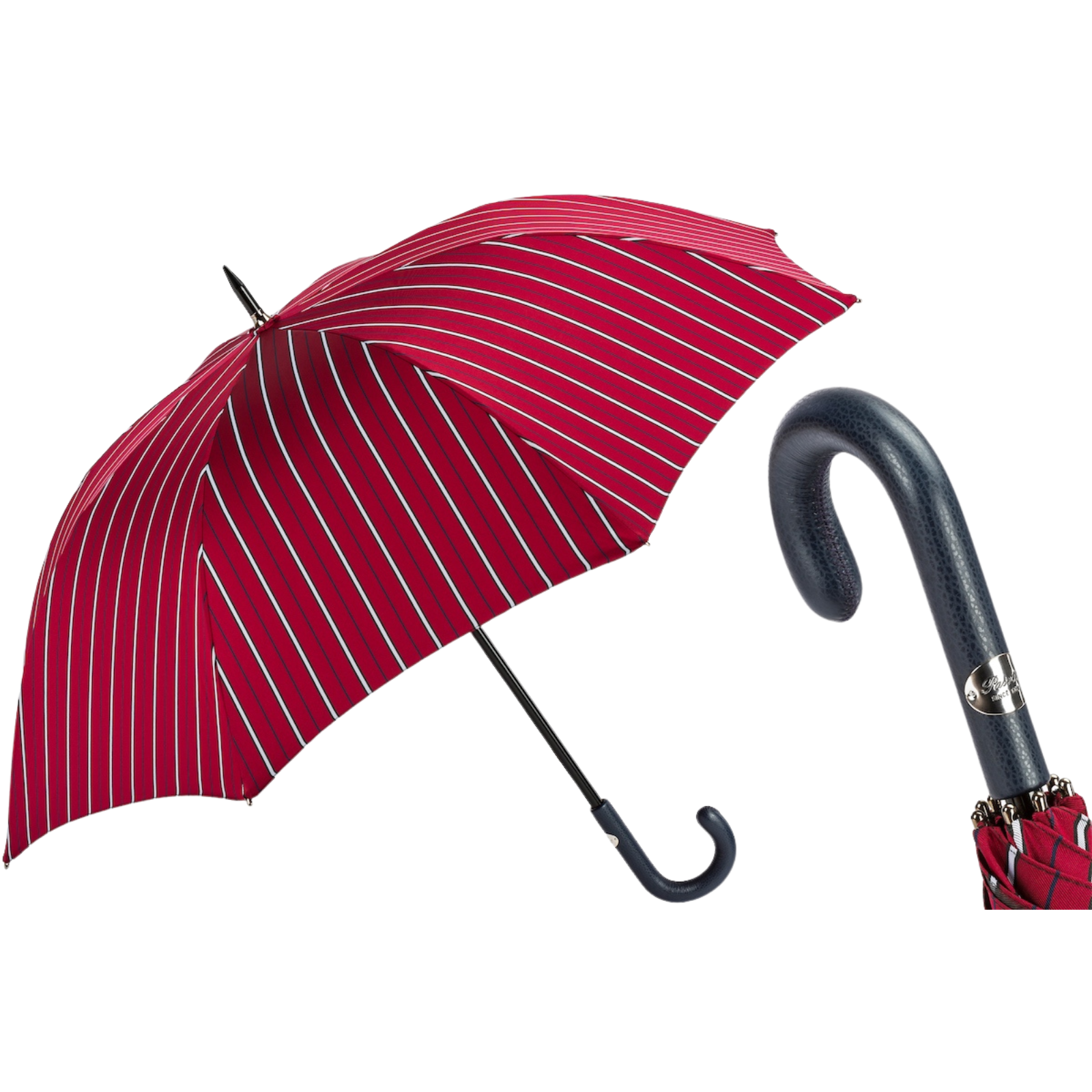 Large Striped Umbrella Leather Handle - Umbrella