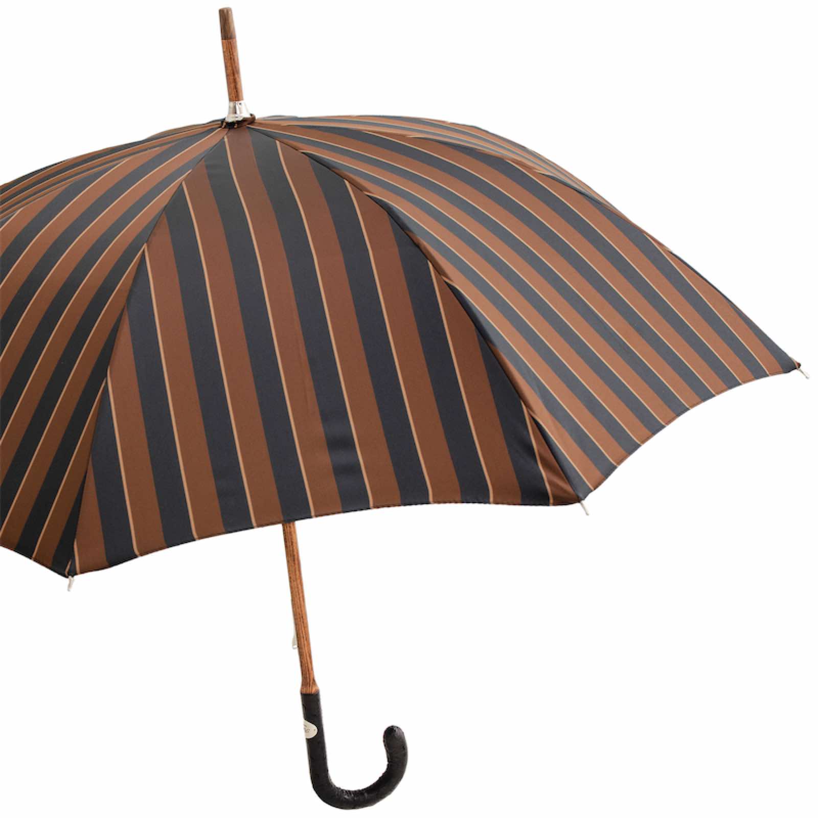 Large Striped Umbrella with Ostrich Leather Handle