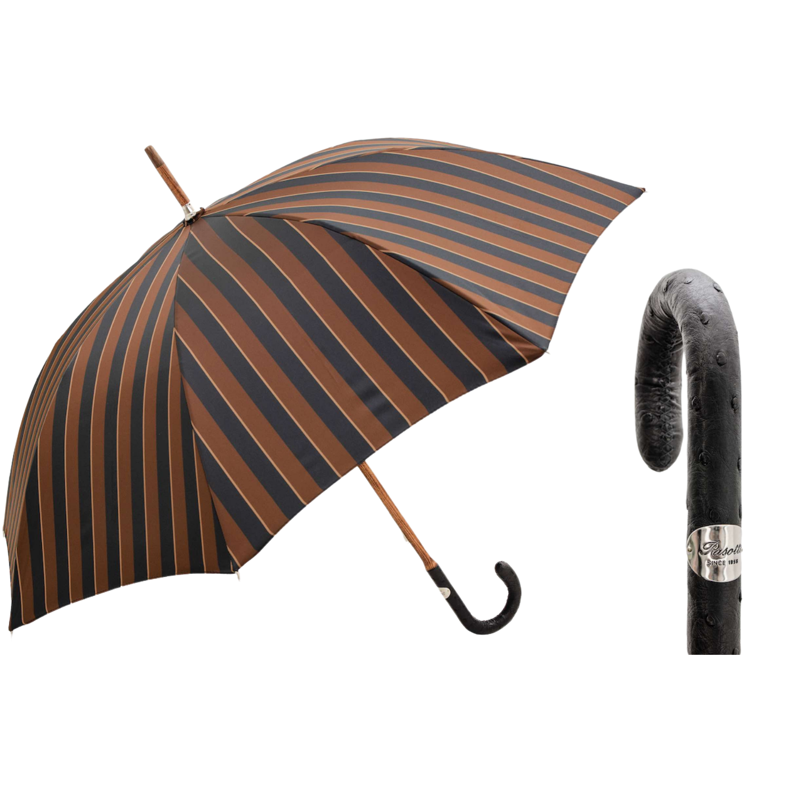 Large Striped Umbrella with Ostrich Leather Handle