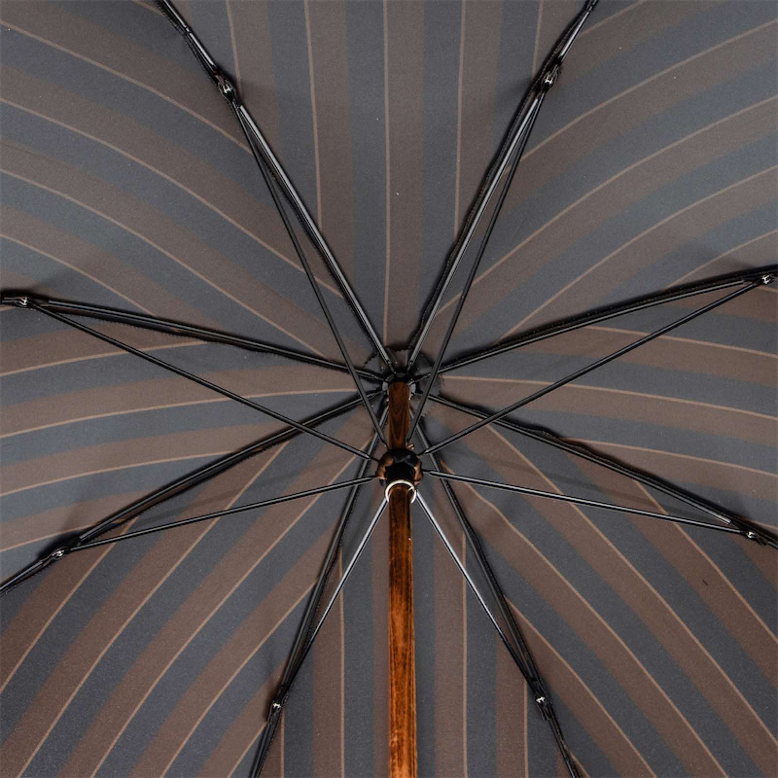 Large Striped Umbrella with Ostrich Leather Handle