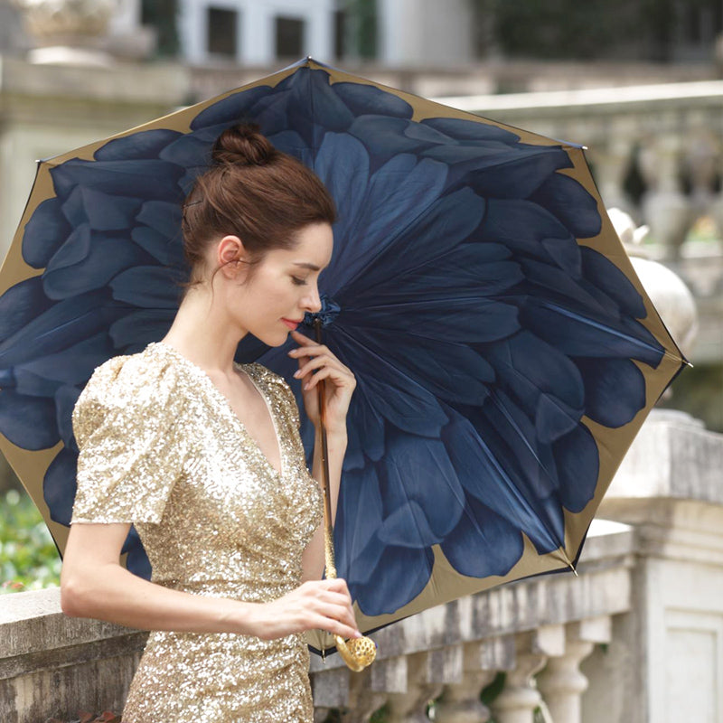 Luxury Blue Dahlia Umbrella Double Cloth - Umbrella