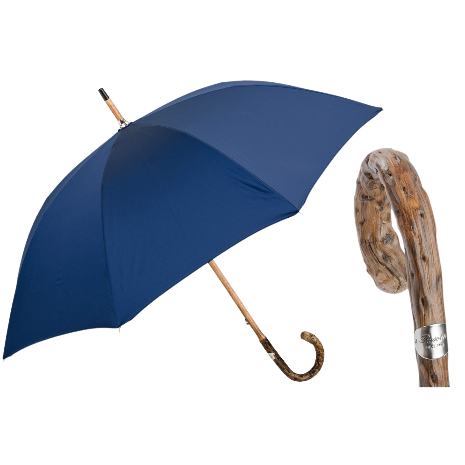 Navy Umbrella with Gorse Wood Handle - Umbrella