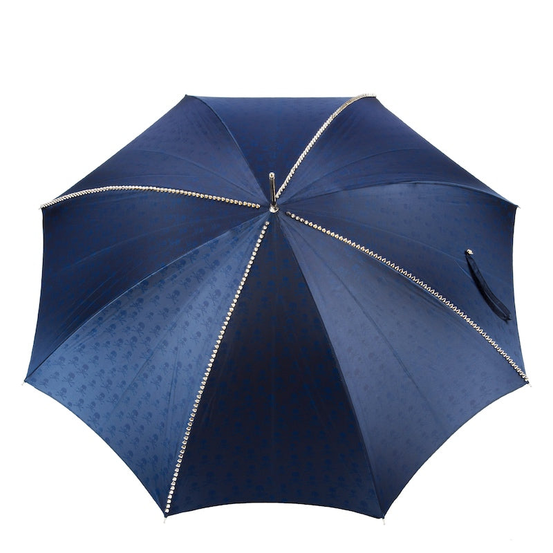 Navy Umbrella with Studs and Silver Skull Handle - Umbrella