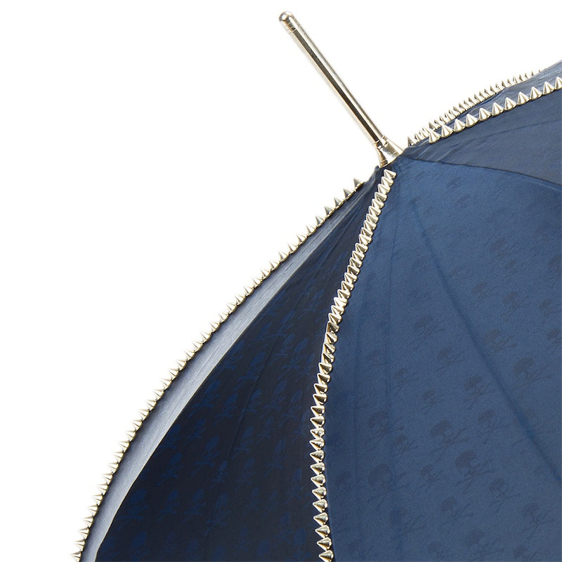 Navy Umbrella with Studs and Silver Skull Handle - Umbrella