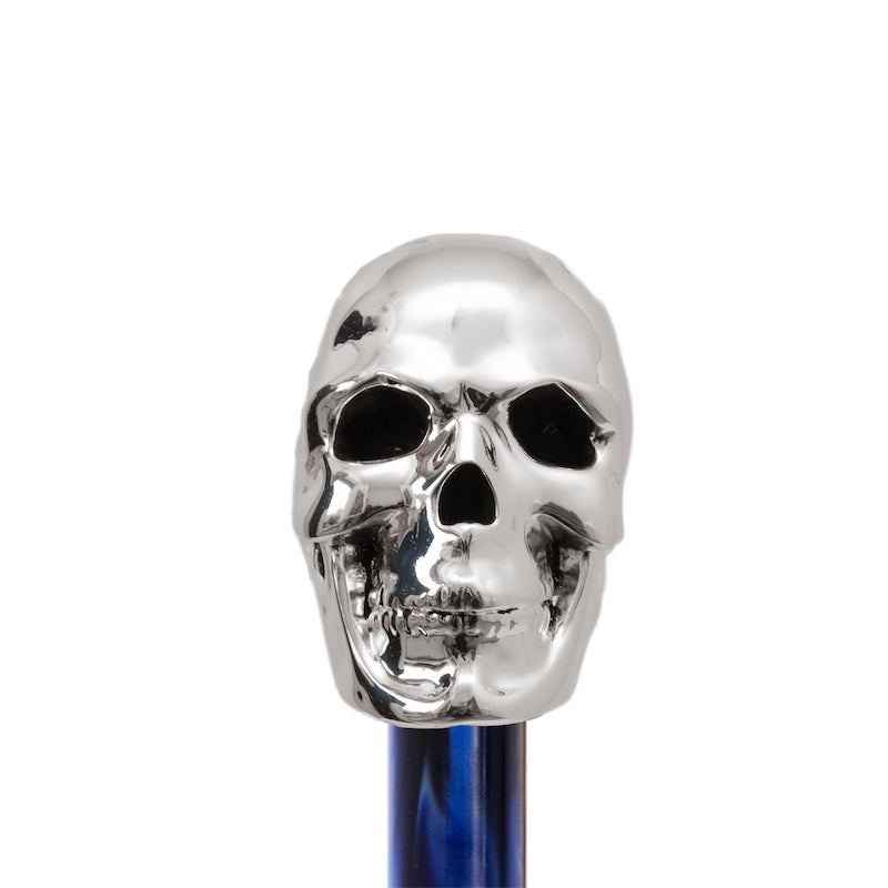 Navy Umbrella with Studs and Silver Skull Handle - Umbrella