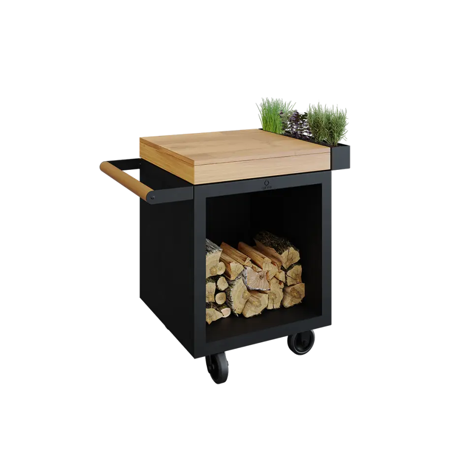 OFYR Grill Mise en Place Table Black 65 PRO Teak Wood