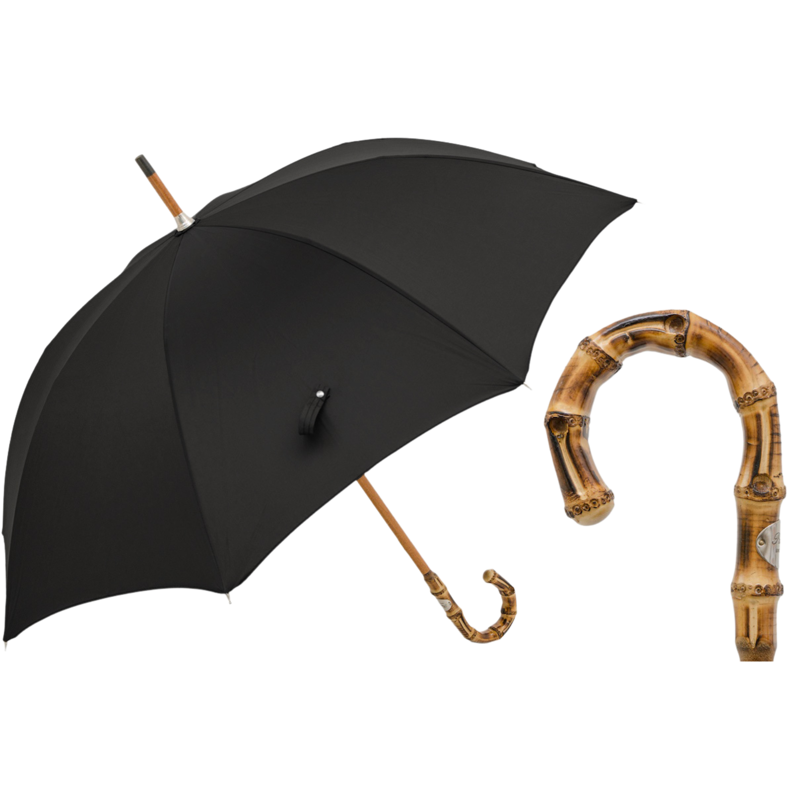 Oxford Black Umbrella with Bamboo Handle - Umbrella