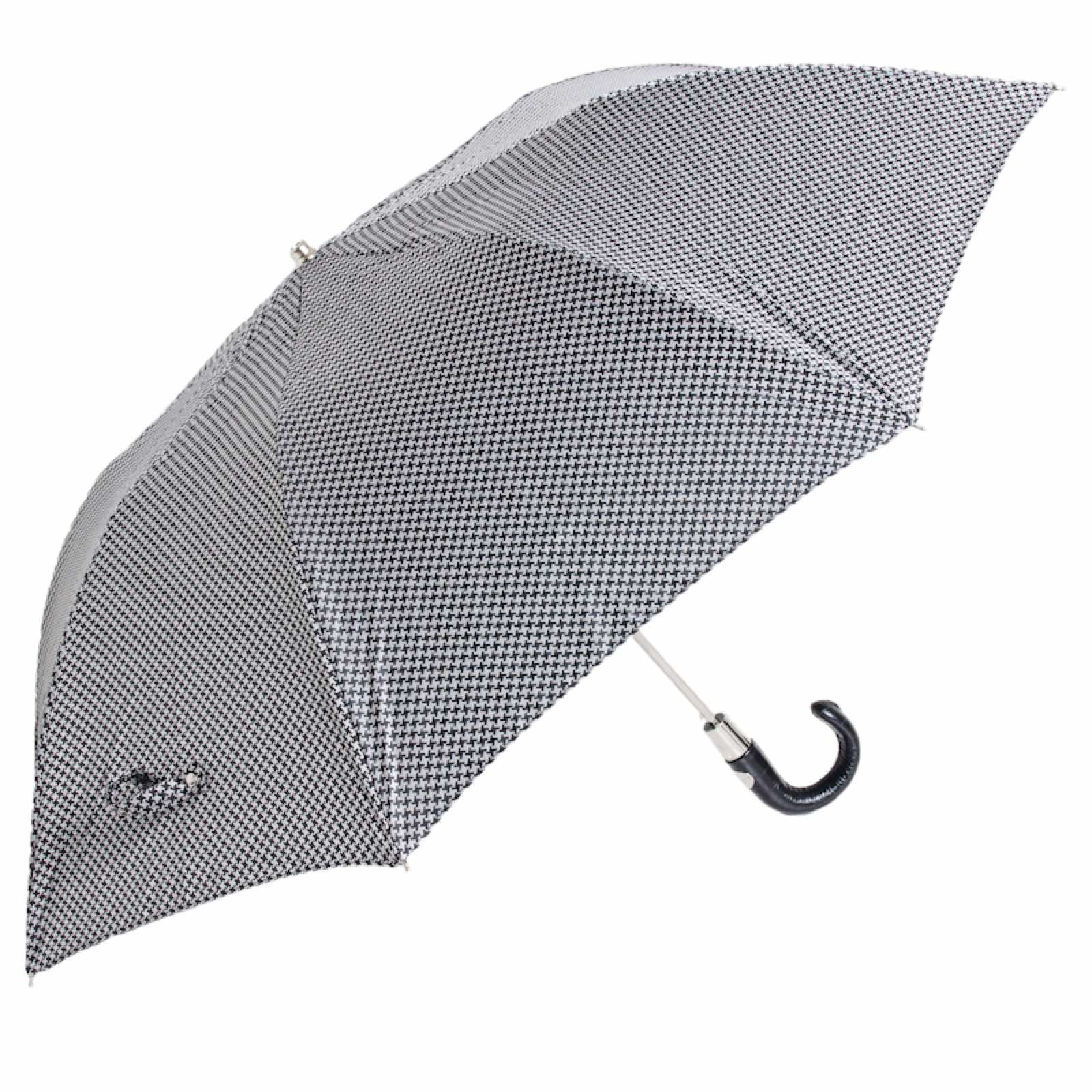 Pied de Poule Folding Umbrella with Leather Handle