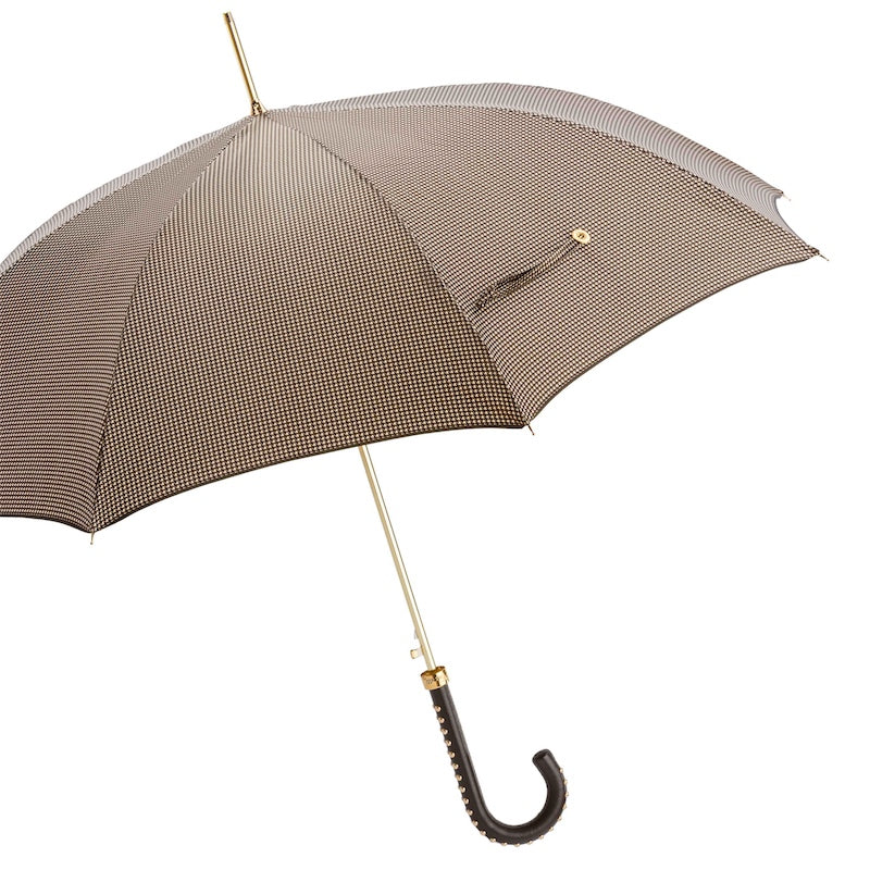 Pied de Poule Umbrella with Studded Leather Handle