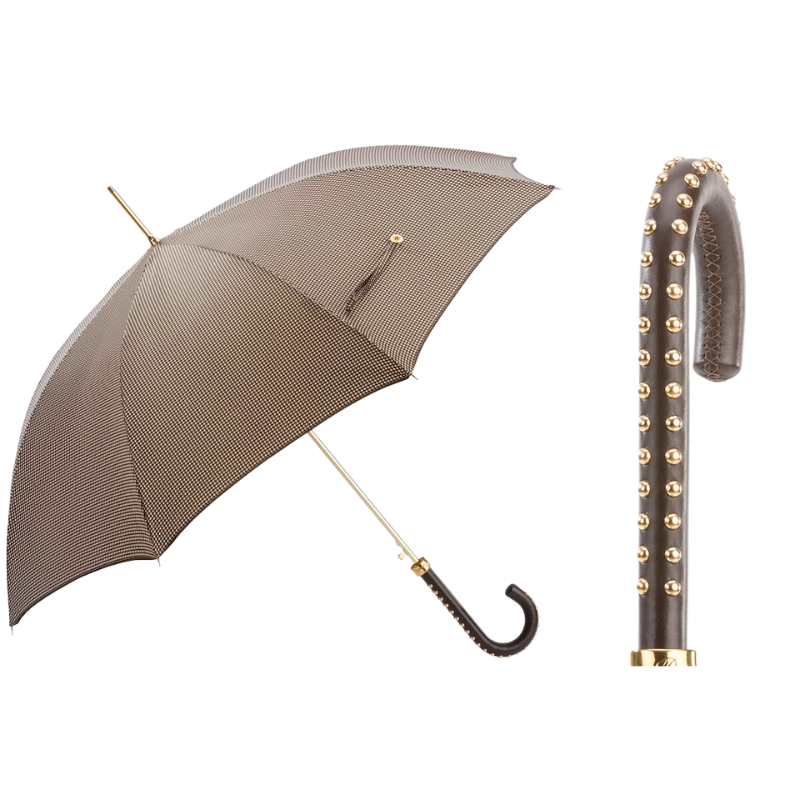 Pied de Poule Umbrella with Studded Leather Handle