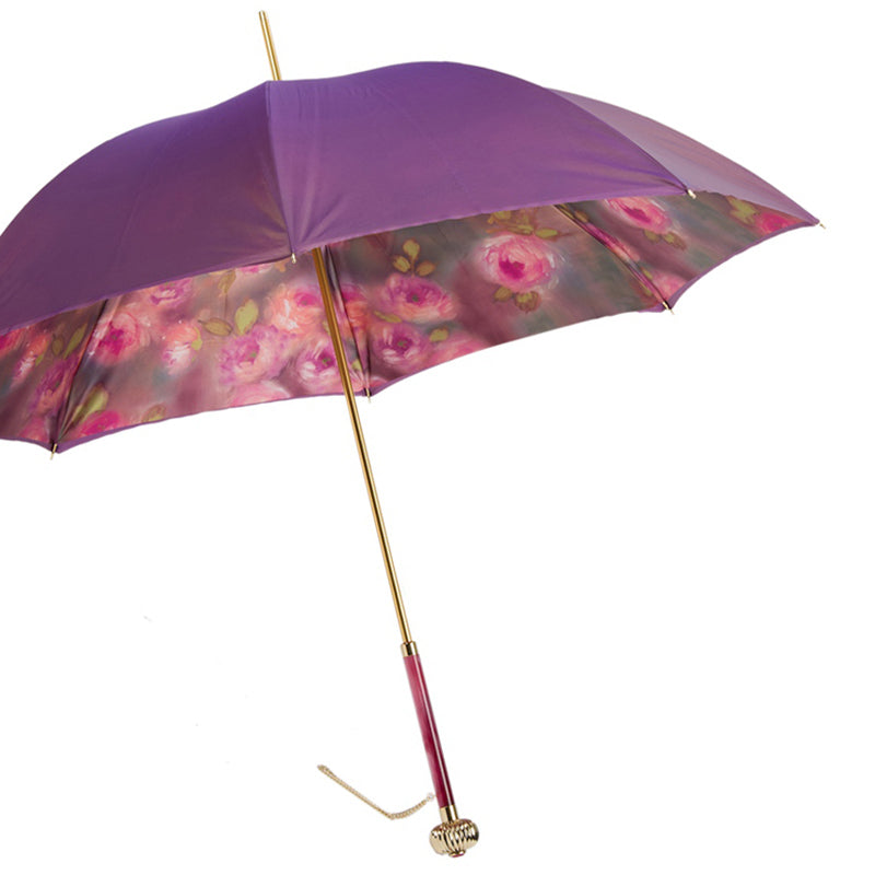 Purple Umbrella With Roses Printed Interior Double Cloth