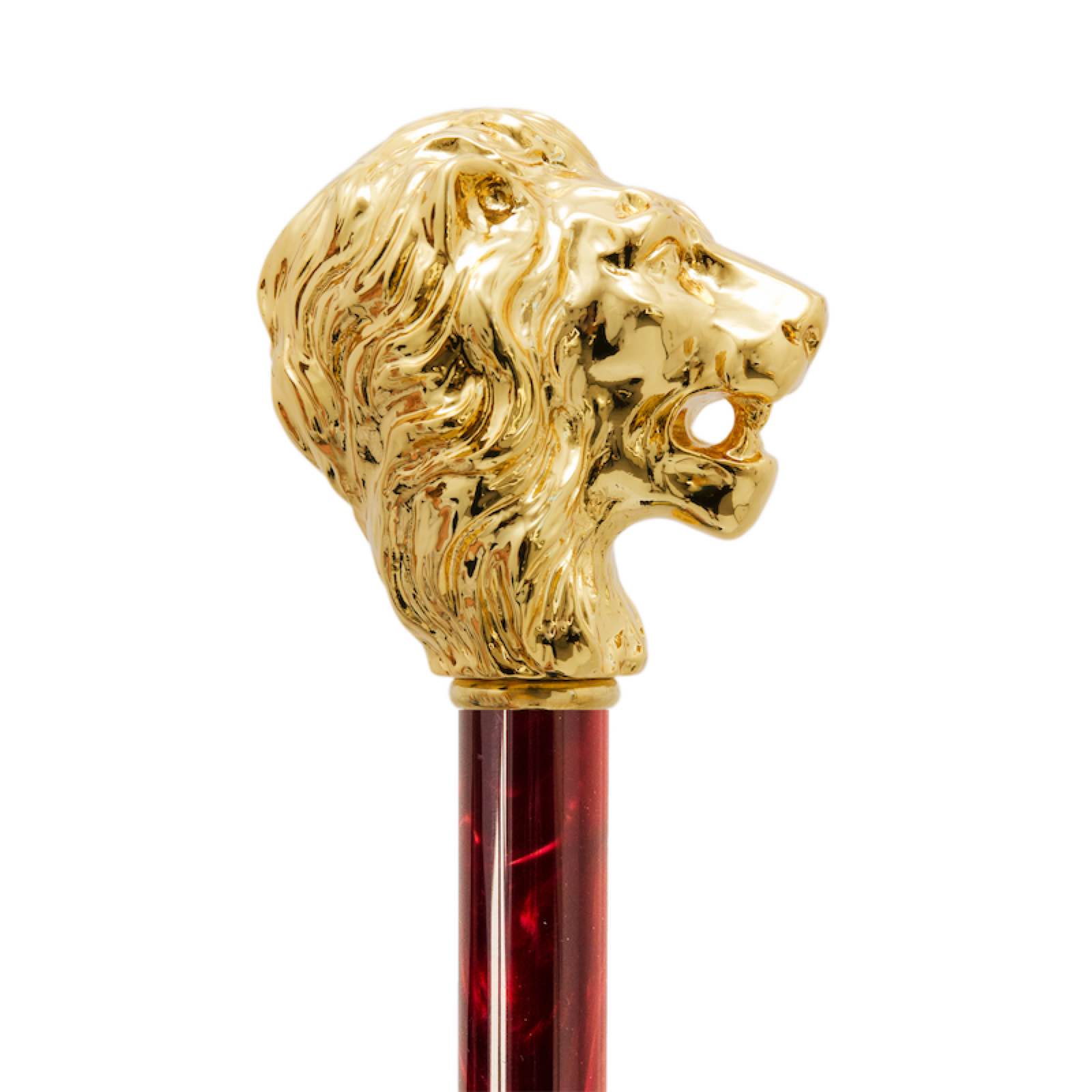 Red Umbrella with Gold Lion Handle with Case and Ring