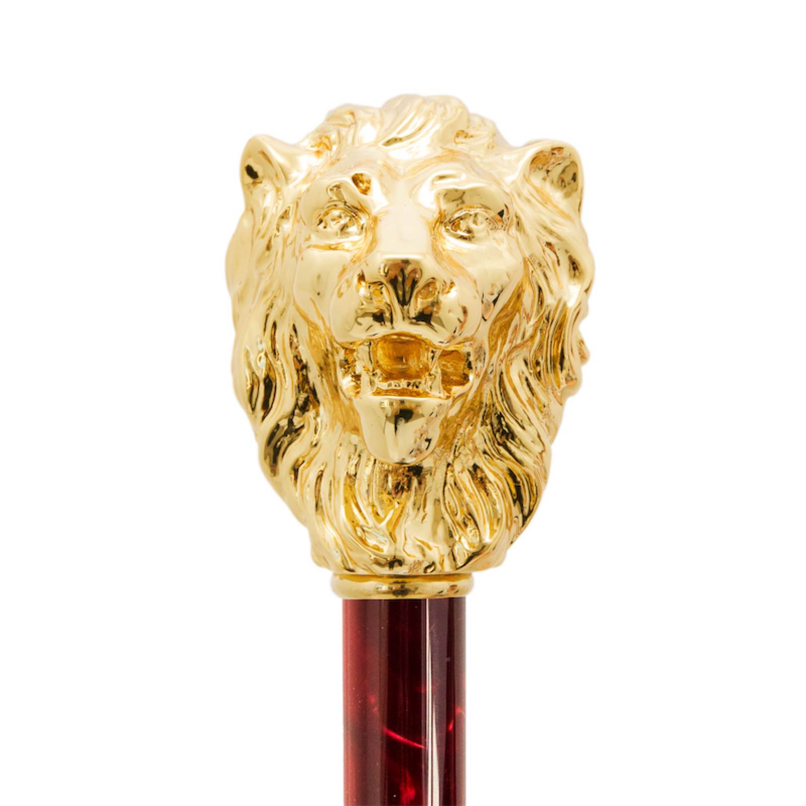 Red Umbrella with Gold Lion Handle with Case and Ring