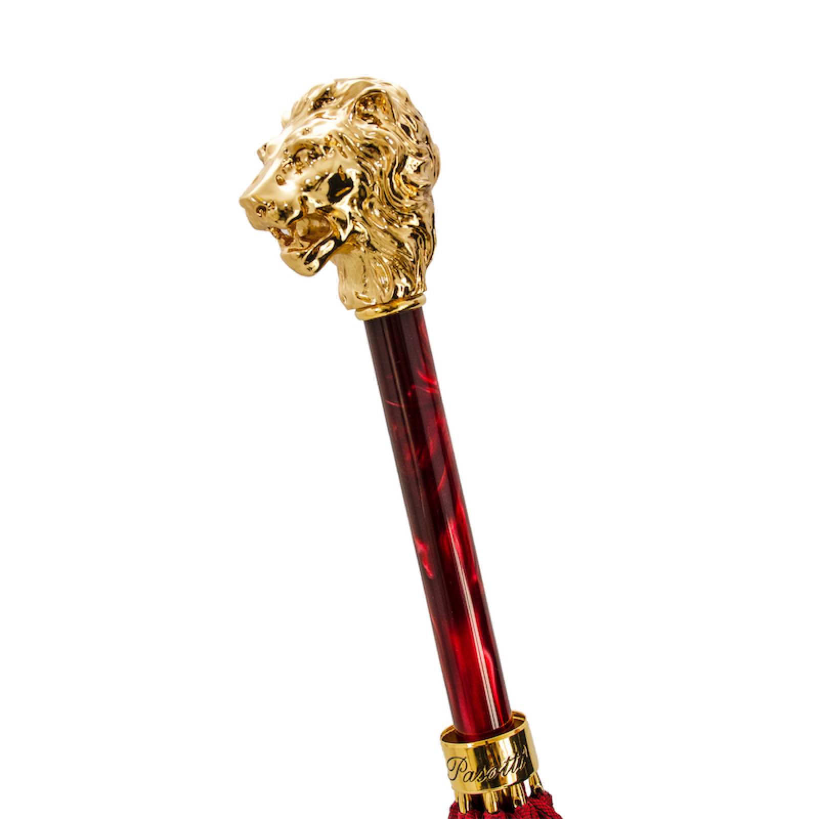 Red Umbrella with Gold Lion Handle with Case and Ring