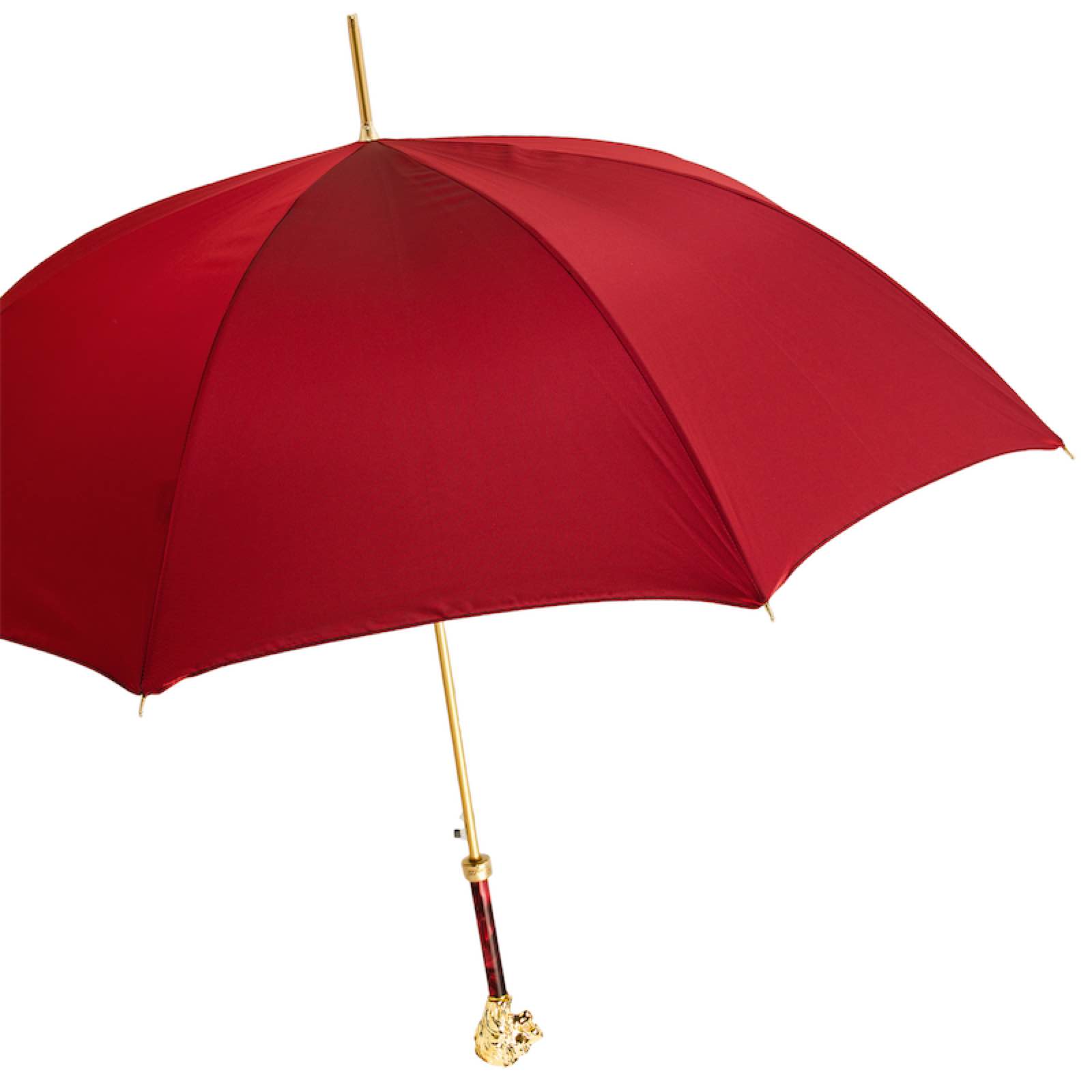 Red Umbrella with Gold Lion Handle with Case and Ring