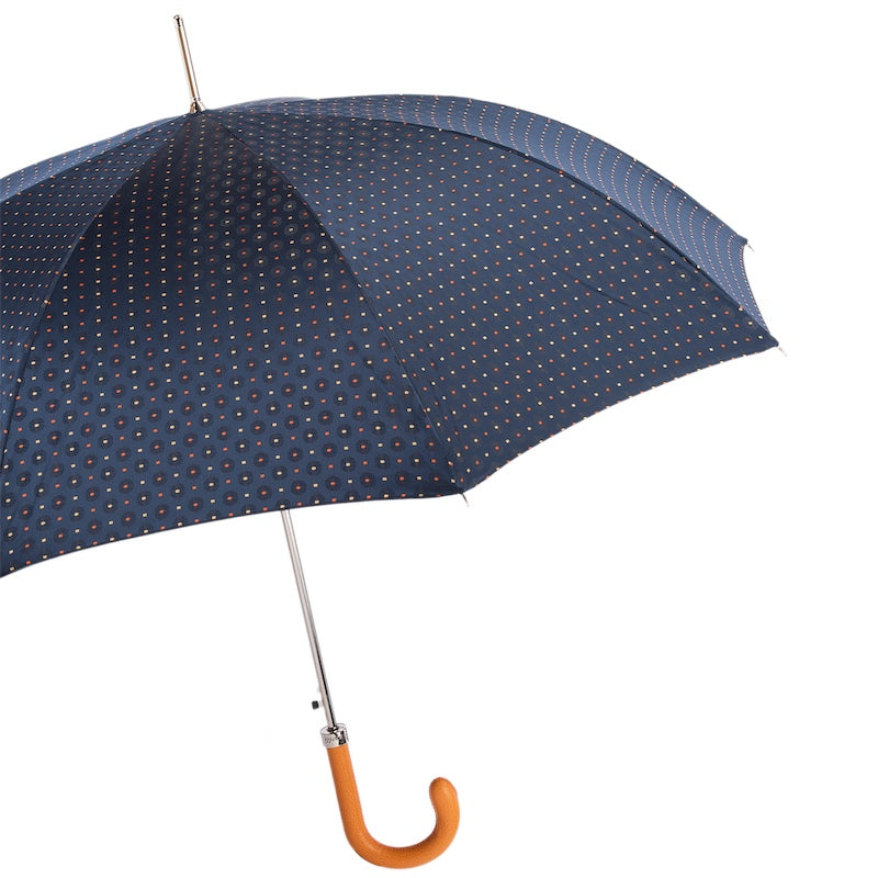 Tie Print Umbrella with Orange Leather Handle - Umbrella