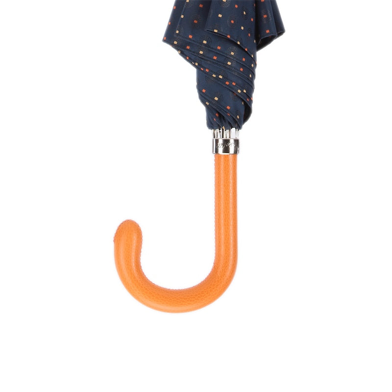 Tie Print Umbrella with Orange Leather Handle - Umbrella