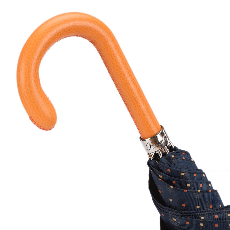 Tie Print Umbrella with Orange Leather Handle - Umbrella