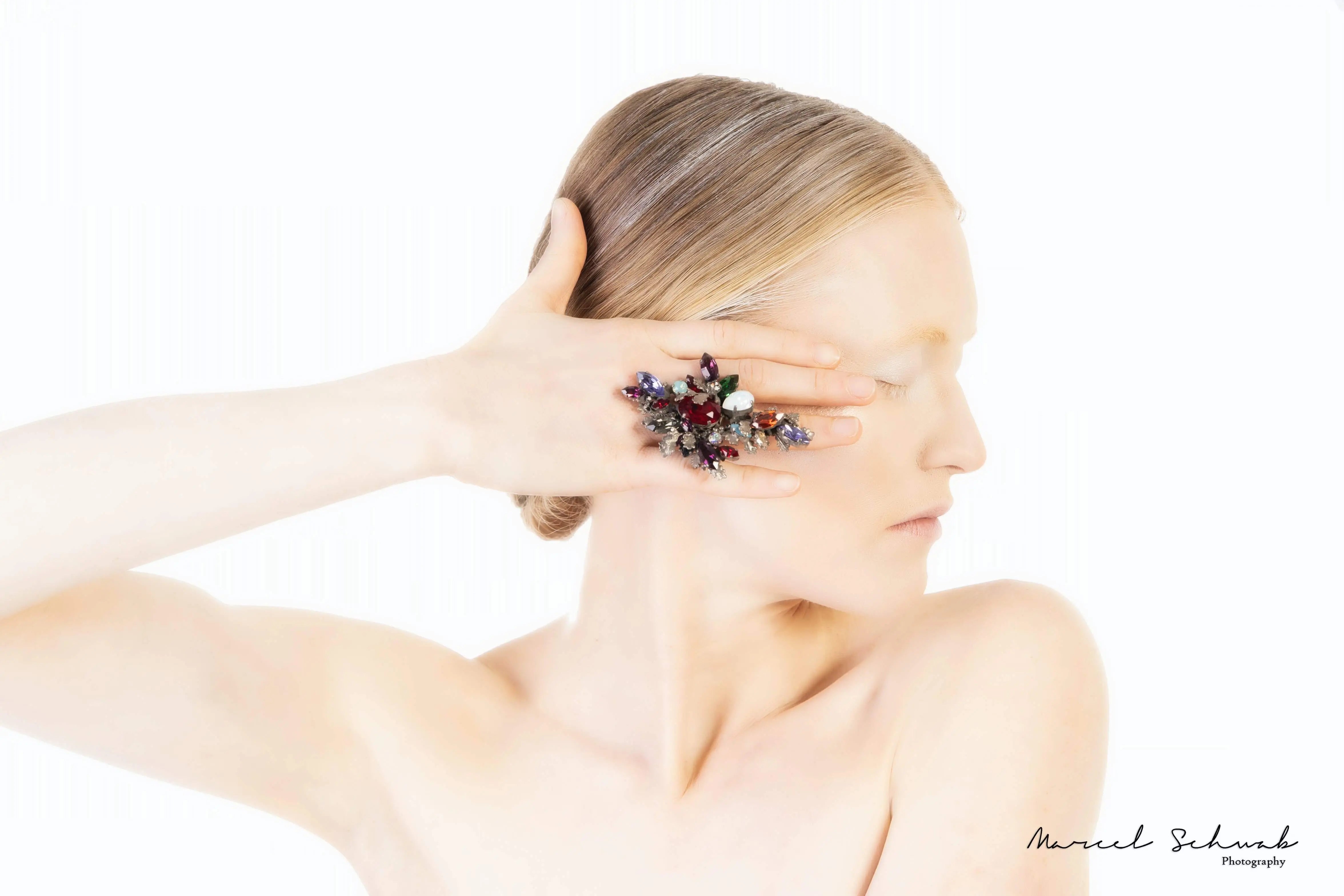 Swarovski Crystals Ring with metal Ornaments by the model Joan Kuhlman