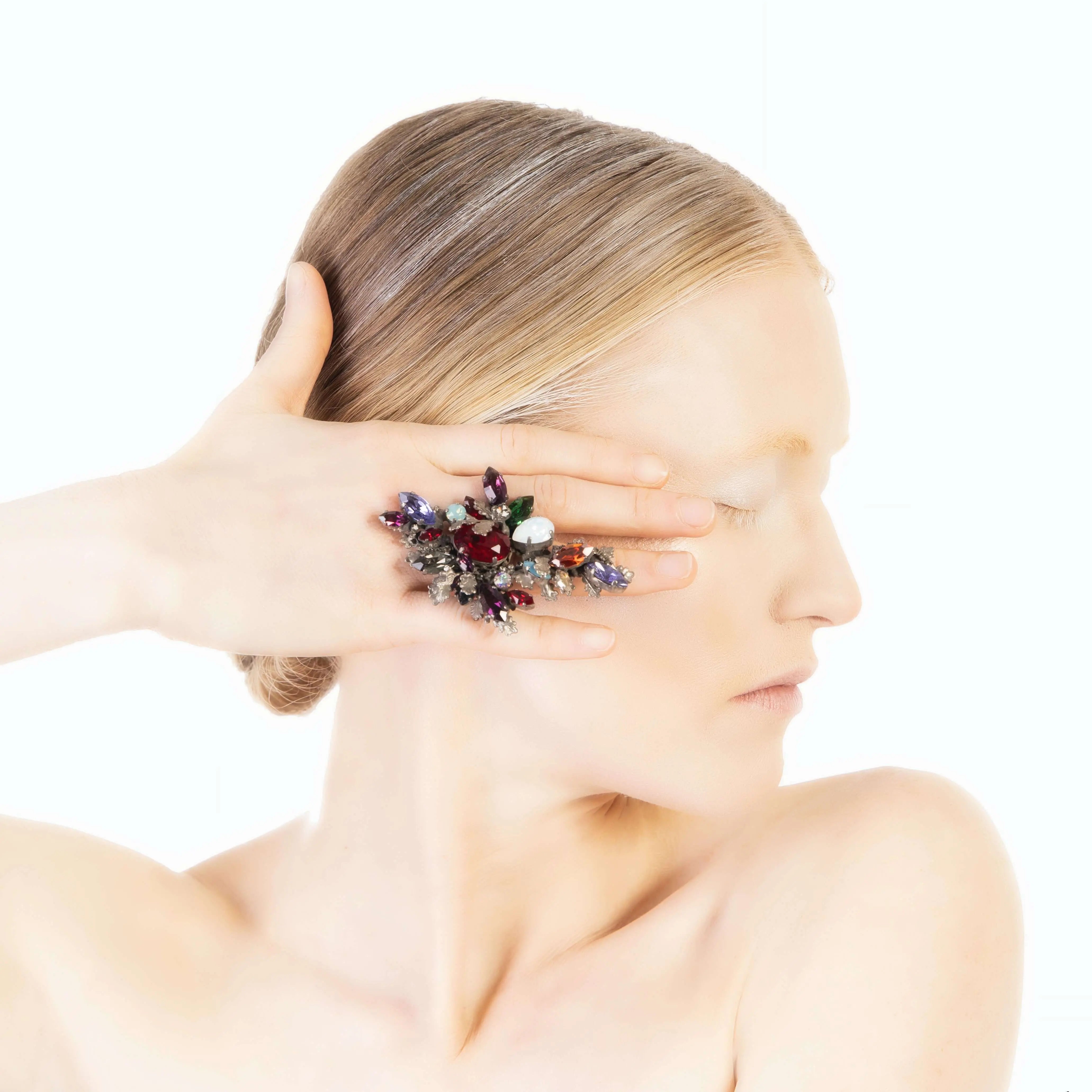 Swarovski Crystals Ring with metal Ornaments by the model Joan Kuhlman