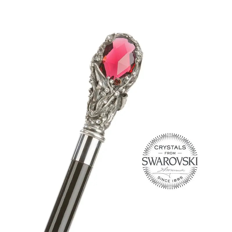 Luxury Red Gen And Swarovski Crystals Walking Cane by Pasotti