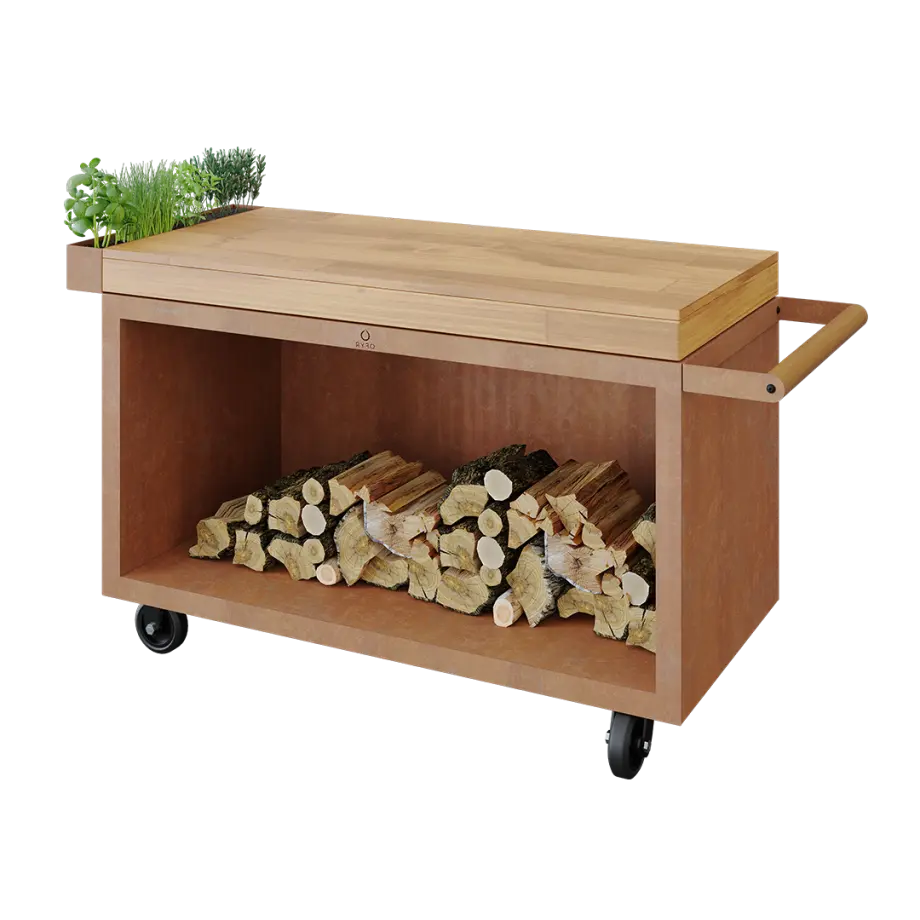 OFYR Grill Mise en Place Table Corten 135 PRO Teak Wood