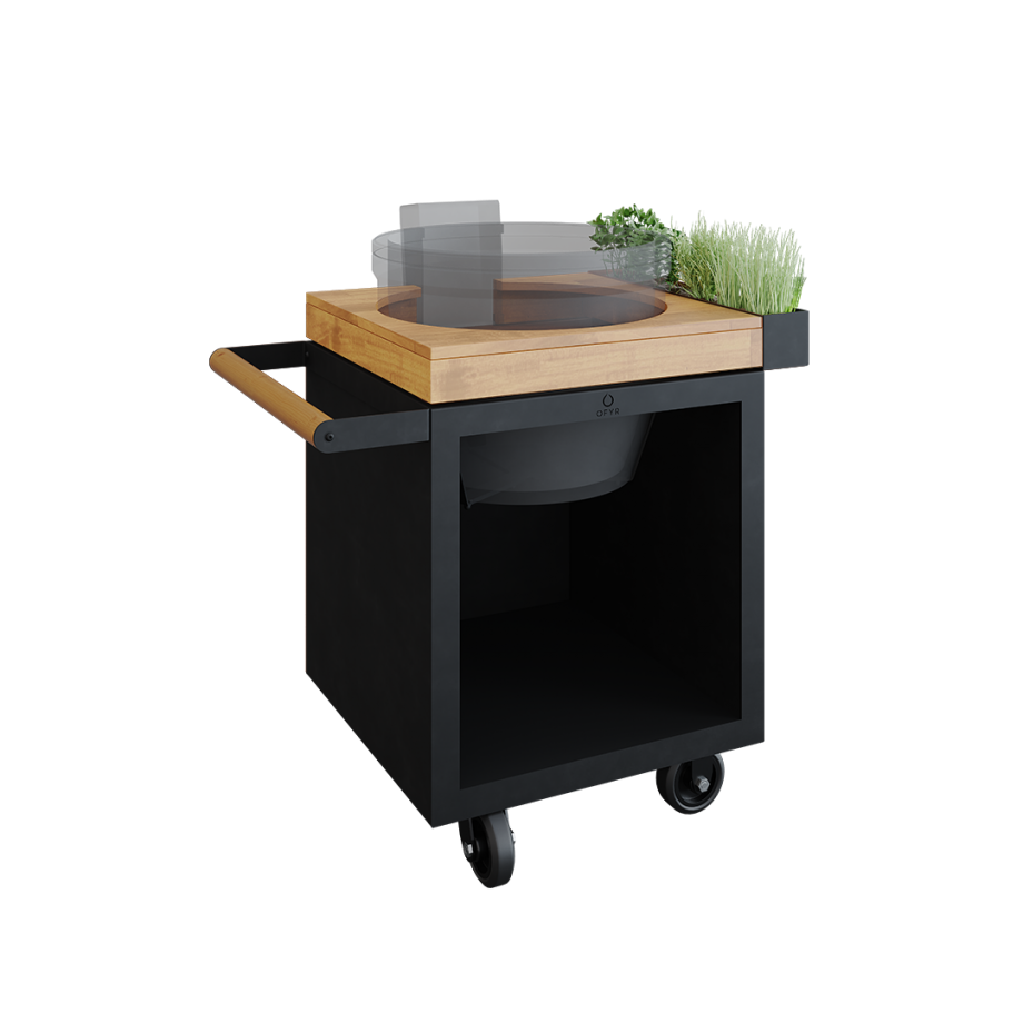 OFYR Grill Kamado Table Black 65 PRO Teak Wood Base